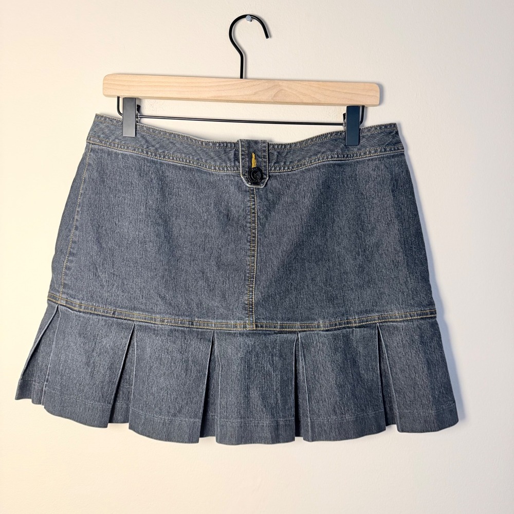 VTG Bisou Bisou Dark Wash Denim Mini Skirt Pleated Y2K Women's SZ 12 Cotton - Picture 4 of 7